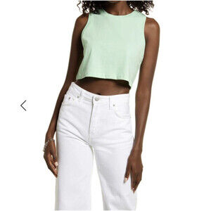 Open Edit Organic Cotton Crop Tank In Green Ash Size M